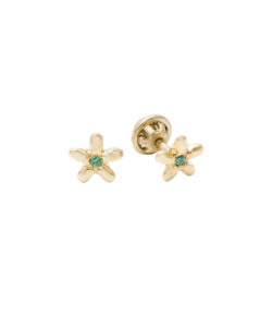 Produkt Children earrings studs, coffee gold blossoms with green emeralds, balloon closing